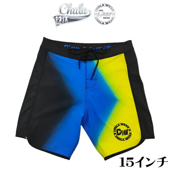 チュラウェア サーフパンツ CHULA WEAR ステージ ショーツ 水着 15 INCHES INDIGLO YELLOW ハーフパンツ 短パン フィジーカー 大会 メンズ 筋トレ ジム ウエア 正規品[衣類]