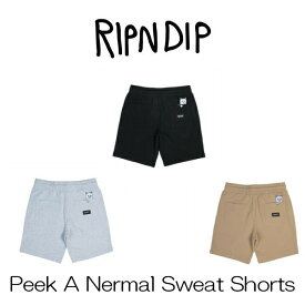 リップンディップ RIPNDIP Peek A Nermal Sweat Shorts Black Heather Gray Tan ブラック ヘザーグレイ タン かわいい ネコ キャット 猫 スウェット ショーツ ショートパンツ ハーフパンツ 短パン Rip N Dip スケーター ストリート メンズ レディース グレー[衣類]