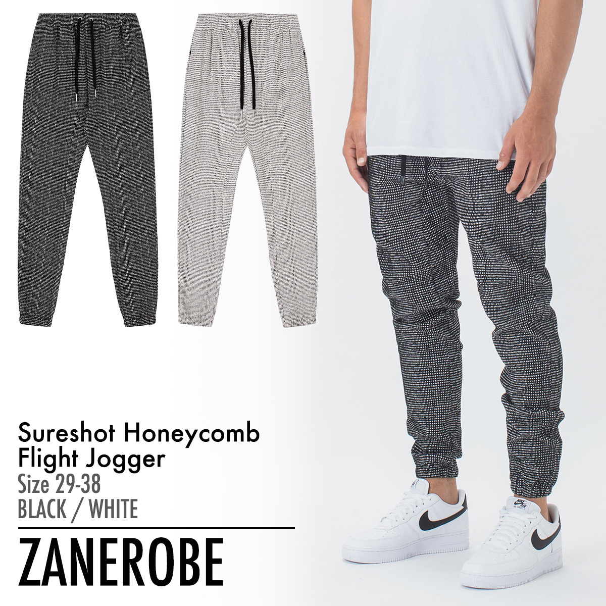 ZANEROBE ゼインローブ デニム ジョガーパンツ メンズ 4色 SURESHOT HONEYCOMB (HT) FLIGHT JOGGER  ジーンズ ボトムス チェック ブラック 黒 ホワイト 白[衣類] | s.s shop