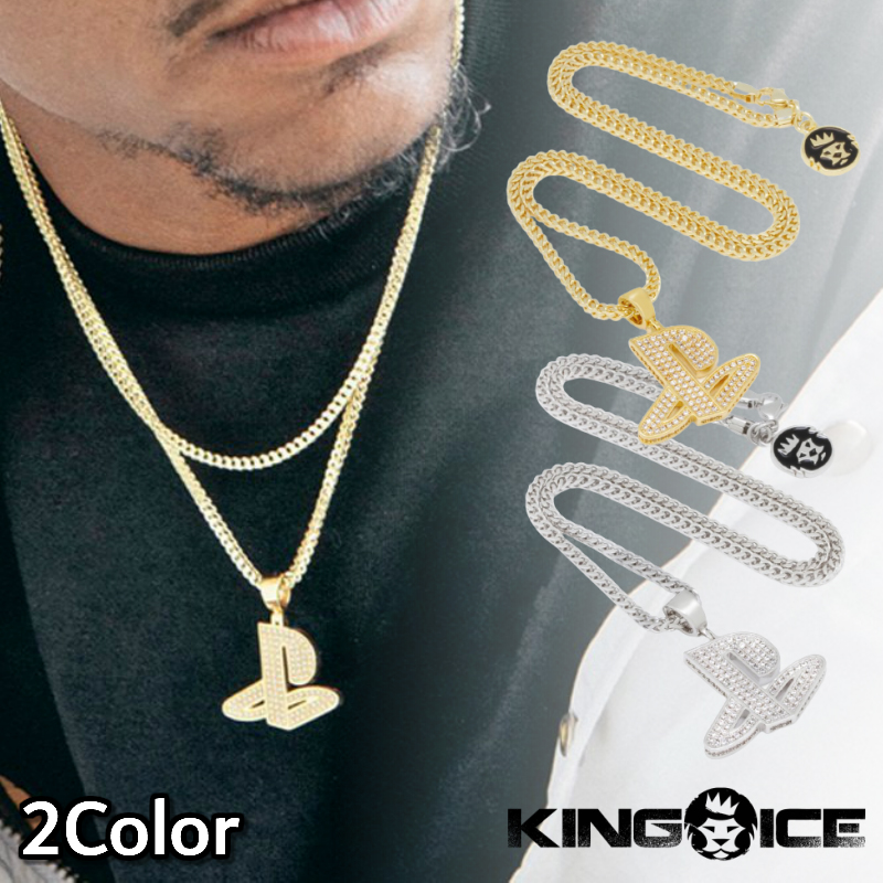 KING ICE キングアイス ネックレス チェーン ICED CLASSIC PS LOGO NECKLACE 14kゴールド 金 シルバー プレイステーション コラボ プレステ メンズ 人気[アクセサリー]