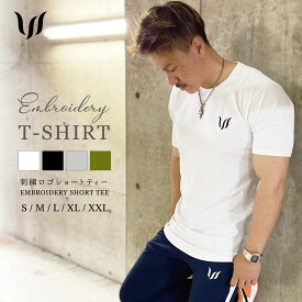 Tシャツ メンズ 半袖 WILLS FITNESS ウィルズ フィットネス ESSENTIAL SP SHORT SLEEVED T-SHIRT 刺繍 ロゴ 筋トレ ジム ウェア スポーツウェア ストレッチ コットン VANQUISH ユ00582