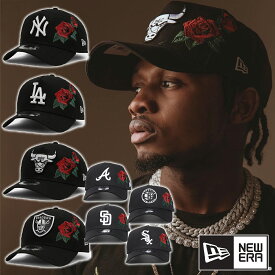 ニューエラ キャップ NEW ERA Rose Emblem バラ 刺繍 限定モデル帽子 9FORTY A-Frame Snapback ブラック 黒 LA NY ブルズ メンズ ユニセックス 正規品[帽子]