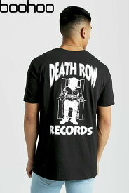 ブーフー boohoo Death Row Records Oversized T-Shirt BLACK ブラック 黒 Tシャツ バックプリント 半袖 デス・ロウ・レコード HipHop ヒップホップ トップス メンズ イギリス asos[衣類]