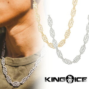 KING ICE �L���O�A�C�X �l�b�N���X �`�F�[�� 10MM ICED GREEK KEY CHAIN 14k�S�[���h �z���C�g�S�[���h �� �l�C[�A�N�Z�T���[]