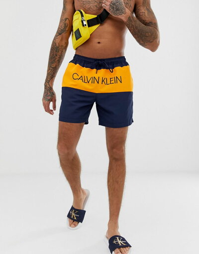 カルバンクライン Calvin Klein 水着 placement logo swim shorts ロゴ navy black サーフパンツ  海パン ボードショーツ スイムウェア 小さいサイズ 大きいサイズ メンズ[衣類] | s.s shop