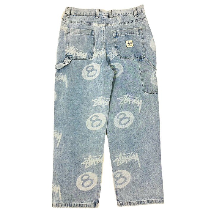 激レア 海外限定 Stussy 8ボール 総柄 デニムパンツ 34 24SS 入手困難 