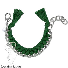 ゲイシャ ラブ Geisha Love シルバー チェーンブレスレット ユニセックス グリーン Basic Silver n016-Green【均一価格】