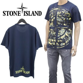 ストーンアイランド STONE ISLAND Tシャツ 半袖 MIXED YARN JACQUARD CAMO 迷彩 カモフラージュ 721523387-V0028 ネイビー