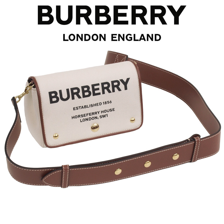 【BURBERRY/HACKBERRY】2021-22AW バッグ コットンキャンバス クロスボディバッグ ショルダーバッグ A1363_WHITE/TAN8026608 バーバリー BURBERRY 2WAY スモール ホースフェリープリント コットンキャンバス クロスボディバッグ クラッチバッグ 8026608-A1363 WHITE/TAN