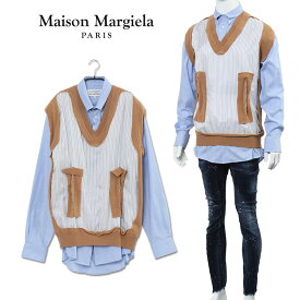 メゾンマルジェラ Maison Margiela 14 スプライス ニット ベスト × オックスフォードシャツ レイヤード S50DL0474-S52925-471【SALE10】