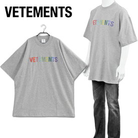 ヴェトモン VETEMENTS マルチカラー クリスタル ロゴ Tシャツ UE52TR510G-1611-GREY MELANGE【SALE】