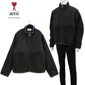 AMI PARIS アミ AMI DE COEUR ボア フリース × ナイロン ジャケット HJK007.761-025 BLACK/BLACK【新作】【SALE10】