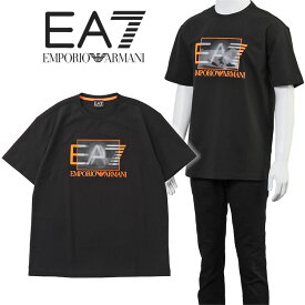EMPORIO ARMANI EA7 アルマーニ Tシャツ ジオメトリックロゴ 3RPT02-PJNUZ-1200 ブラック/オレンジ【新作】【SALE】