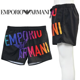 アルマーニ メンズ 水着 EMPORIO ARMANI スイムトランクス 再生ファブリック製 ドローストリング＆ボールドロゴ 211740-3R424-22121 ブラック/マルチ【新作】【SALE】