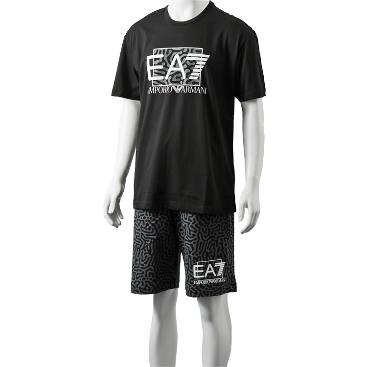 EA7 アルマーニ セットアップ Tシャツ × スウェット ハーフパンツ Visibility 3RPT01 3RPS53-1200 2224 BLACK GECKO