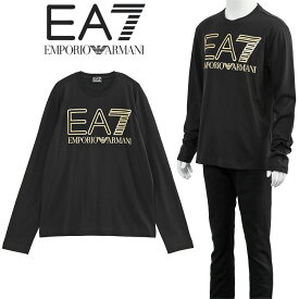 アルマーニ EMPORIO ARMANI EA7 ロンT 長袖 Tシャツ オーバーサイズロゴ 6RPT04-PJFFZ-0208：ブラック ゴールド【新作】