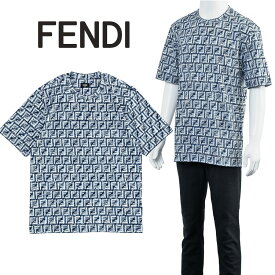 フェンディ FENDI ブルー FFコットン Tシャツ FY0936-AR79-F04V6【新作】