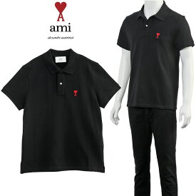 アミ AMI Paris ポロシャツ コットンピケ AMI DE COEUR BFUPL001.760-001_BLACK【新作】