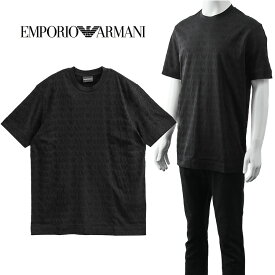 アルマーニ EMPORIO ARMANI 総柄 Tシャツ ジャージー製 オールオーバージャカードレタリング 3D1TH5-1JORZ-0999：ブラック【新作】