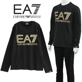 アルマーニ EA7 EMPORIO ARMANI ロンT 長袖 Tシャツ スプレーロゴ 3DPT38-PJMUZ-0208 ブラック ゴールド【新作】