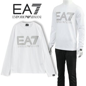 アルマーニ EA7 EMPORIO ARMANI ロンT 長袖 Tシャツ スプレーロゴ 3DPT38-PJMUZ-1100 ホワイト シルバー【新作】