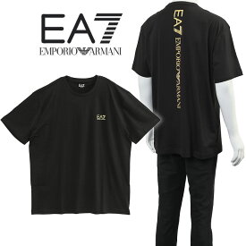アルマーニ Tシャツ EA7 EMPORIO ARMANI 縦ロゴ バックプリント 8NPT18-PJ02Z-0208 ブラック ゴールド【新作】