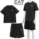 エンポリオ アルマーニ EMPORIO ARMAN EA7 セットアップ ロゴライン Tシャツ × スウェット ハーフパンツ 7M001037/7M001039-UC001 ブラック【新作】