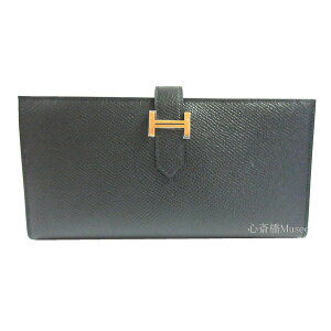 Brand new HERMES Bearn Souffle Black Gold Backle Epsom Box Ribbon Wrapping Long Wallet  Vi  HERMES GX xAXt Gv\  S[h  { bsO
