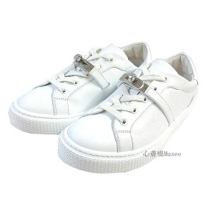  Vi @GX@U[ Xj[J[ fC [Jbg zCg  Vo[ P[obN 38.5TCY fB[X V[Y HERMES DAY leather Sneaker White SPVD-plated Kelly Silver buckle Ladys