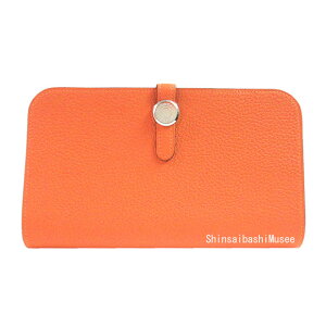 s Vi tHERMES GX hS fI GM gS IW Vo[ z K  { bsO sBrandNewt HERMES Dogon Duo GM Togo Orange Silver Hardware Wallet K Stamp Box Ribbon Wrapping