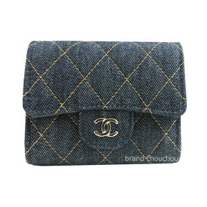��V�i��V���l�� �X���[���E�H���b�g �f�j�� �O�܂���z AP0229 B23492 U7663 �_�[�N�u���[ CC�}�[�N �S�[���h���� �~�j �� ���{�� ���b�s���O ��Brandnew��CHANEL Small Denim Wallet Dark Blue CC Mark Gold Mini