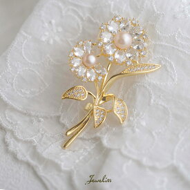 Jeweliss ブローチ アマーリエ Amalie フラワー 淡水パール パヴェ コサージュ 花 アクセサリー セレモニー ジュエリス 母の日 入学式 卒業式 □ 本州送料無料 即納