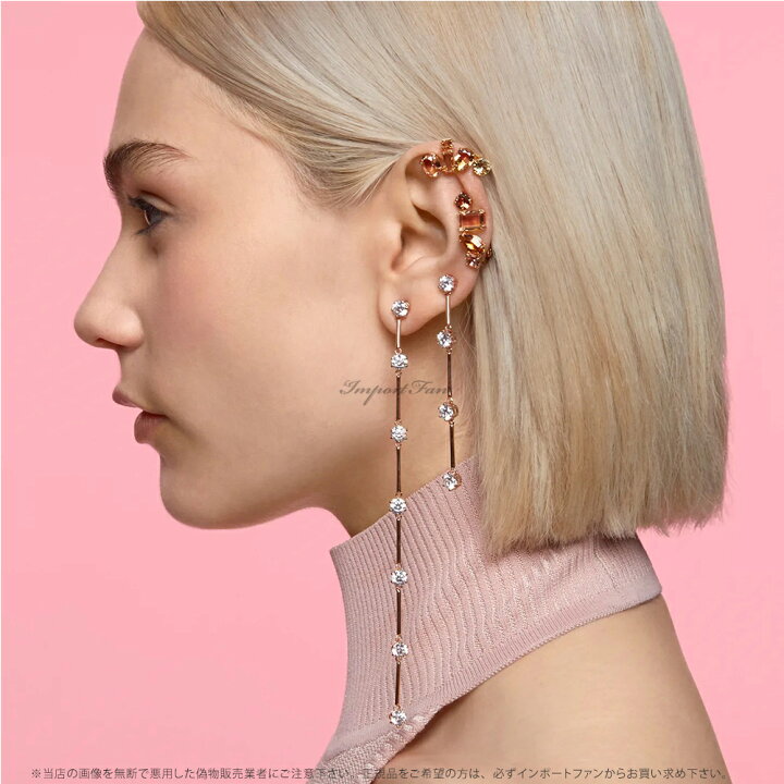☆スワロフスキー コンステラ アシンメトリー ロングピアス ローズゴールド