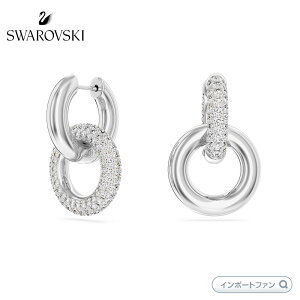 スワロフスキー デクステラ フープピアス アシンメトリーデザイン インターロッキングループ ホワイト ロジウム・プレーティング 5671807 【ポイント最大47倍!お買い物マラソン セール】