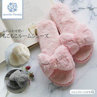 もこもこ リボン ファー ルームシューズ スリッパ 室内履き 可愛い おしゃれ プレゼント ギフト プレゼント □ 即納