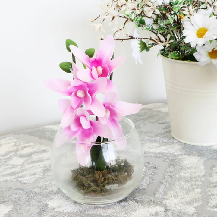 楽天市場 造花 インテリア おしゃれ フラワーアレンジメント 蘭 ギフト ガラスベース プレゼント ガラス リビング 玄関 お部屋 窓 可愛い モダン ガラス 置物 ラッピング プレゼント 容器 010 輸入雑貨 イエ