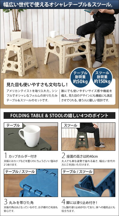 楽天市場 折りたたみテーブル スツール フォールディングテーブル チャペル スツール レズモ2点 計3点セット 椅子 イス チェア 折り畳み コンパクト アウトドア キャンプ おしゃれ Folding Table Chapel Stool Lesmo セレクトショップ Aqua アクア