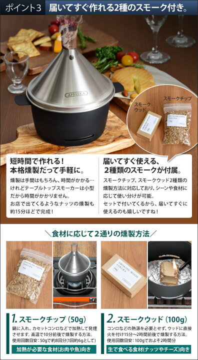 楽天市場】燻製器 アペルカ テーブルトップスモーカーチップ おつまみ 