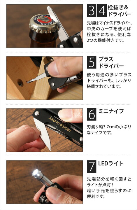 楽天市場 マルチツール アイアン グローリー ツールドアップ 工具 多機能型ペンチ 十徳ナイフ 7徳 ペンチ ワイヤーカッター ノコギリ 栓抜き ドライバー ナイフ ライト コンパクト ギフト かっこいい メタル Iron Glory Tooled Up セレクトショップ Aqua アクア