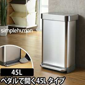 ゴミ箱 simplehumanレクタンギュラーステップダストボックス ライナーポケット付 45L シルバーステンレス CW2024 ペダル スリム デザイン フタ付き 45L キッチン ステンレス 大容量 縦型 ダストボックス ごみばこ 【メーカー取寄品】