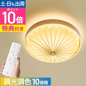 スワン電器 【選べる豪華特典】 ウッド プリーツ シーリングライト ACE-170 6畳〜8畳対応 調光 調色 和室 おしゃれ led リモコン付き 照明 北欧 リビング 寝室 インテリア 薄型 木製リング 暖色