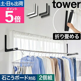 山崎実業 ウォール折り畳み物干し竿ホルダー タワー 2個組 石こうボード壁対応 4903208019217 4903208019224 物干しハンガー 物干しラック 洗濯物干し 折りたたみ 室内 壁付 壁掛け tower 壁面収納 yamazaki タワーシリーズ
