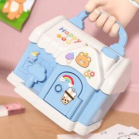 貯金箱 子供 お札 男の子 女の子 鍵付き 手提げ金庫 ハウス型 小銭投入ボックス ATM 教育 貯金箱 おもしろ シール付き ステッカー キャラクター おしゃれ 金庫ボックス 硬貨 保管 かわいい 家の形 プレゼント 贈り物 おもちゃ 誕生日ギフト