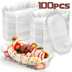 �g���̂ăA�C�X�N���[���T���f�[�{�E�� �N���APET�v���X�`�b�N�f�U�[�g�{�E�� �T�[�r���O �o�i�i�X�v���b�g�{�[�g�v���[�g 100�p�b�N 12�I���X /�E�F�f�B���O/�P�[�^�����O/�z�[��/�C�x��