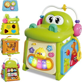 たのしく知育 赤ちゃん向けおもちゃ 知育玩具 1歳-多機能 知育ボックス-音が鳴る/ぴかぴか 光る -早期開発 指先訓練 音楽おもちゃ 子供 男の子 女の子 誕生日プレゼント 0歳 1歳 2歳 3歳向けプレゼント（電池は付属していません）