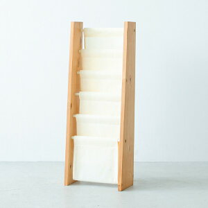 キャンバスマガジンラック (ブラウン / 茶) スリム / 幅狭5段 / 木製 / 木目 / 軽量 / 布製 / 北欧風 / 本立て / ディスプレイラック / 本棚 / 収納 / NK-811