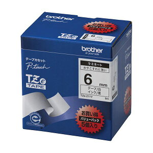 BROTHER �u���U�[�H�� TZe�e�[�v ���~�l�[�g�e�[�v(���n / ����) 6mm 5�{�p�b�N TZe-211V