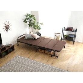 折りたたみベッド 約幅102cm シングル ブラウン ウレタン キャスター付き ベッドフレーム パイプベッド 組立品 ベッドルーム