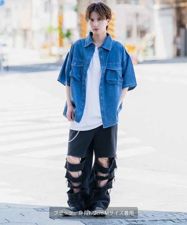 ストレート アメカジ デニムパンツ ストリート ダメージ加工