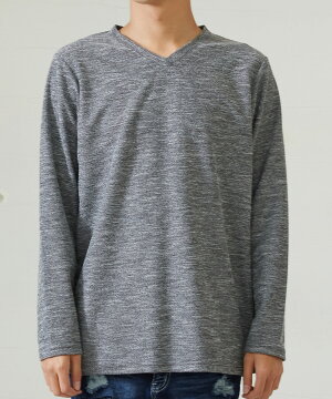 ロングTシャツメンズ長袖ロンTロングTシャツロンティー無地スラブ二重臼Vネックカットソーimproves